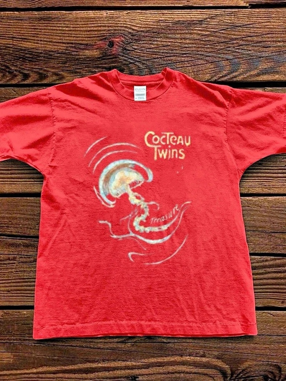 Gildan Cocteau Twins Treasure Jellyfish Graphic T-Shirt Tee Red